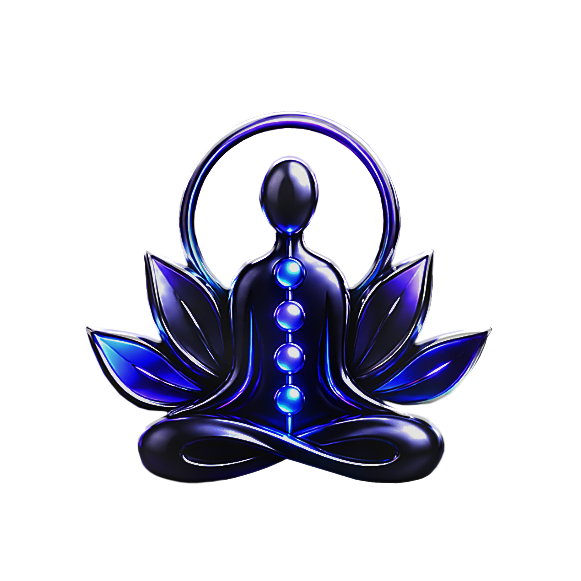 Figura em meditação com formas azuis