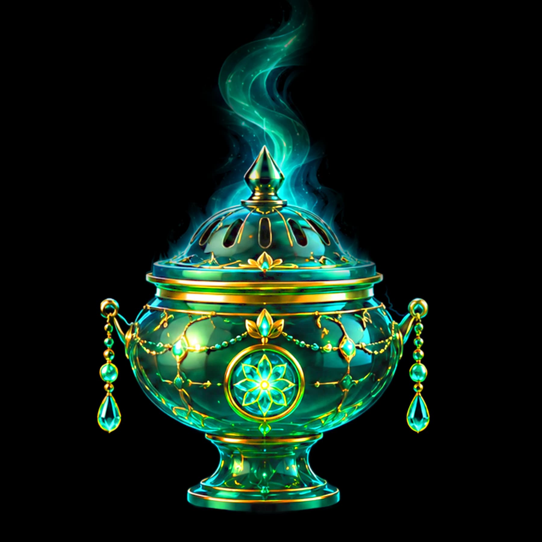 Recipiente ritualístico com fogo azul