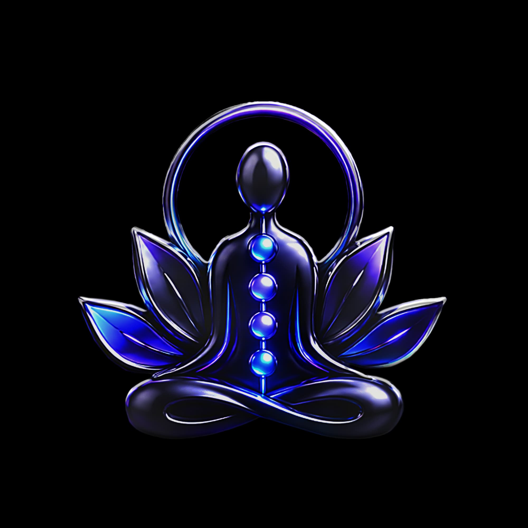 Figura em meditação com formas azuis