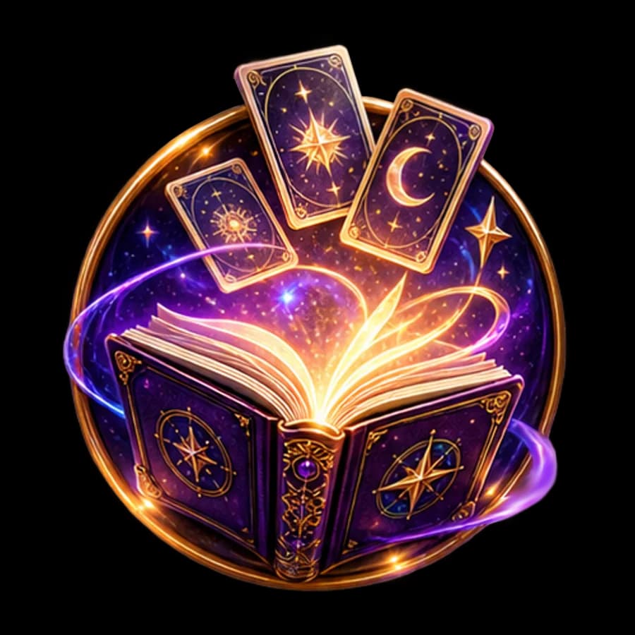 Livro aberto com cartas luminosas