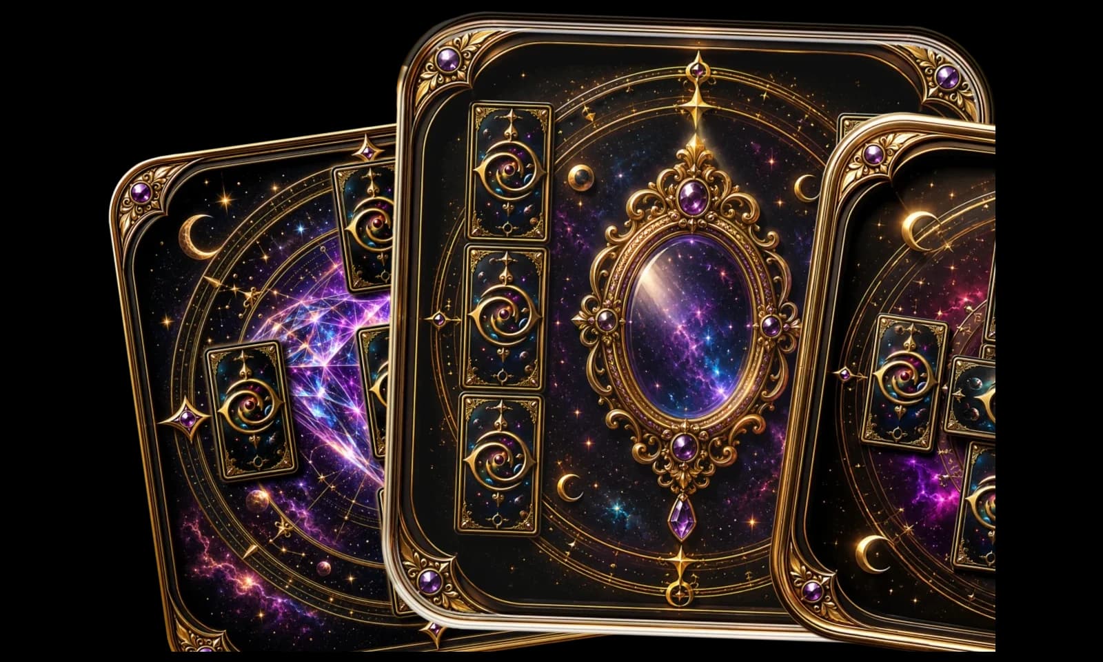 Prévia visual de três tiradas premium do Palavras do Universo