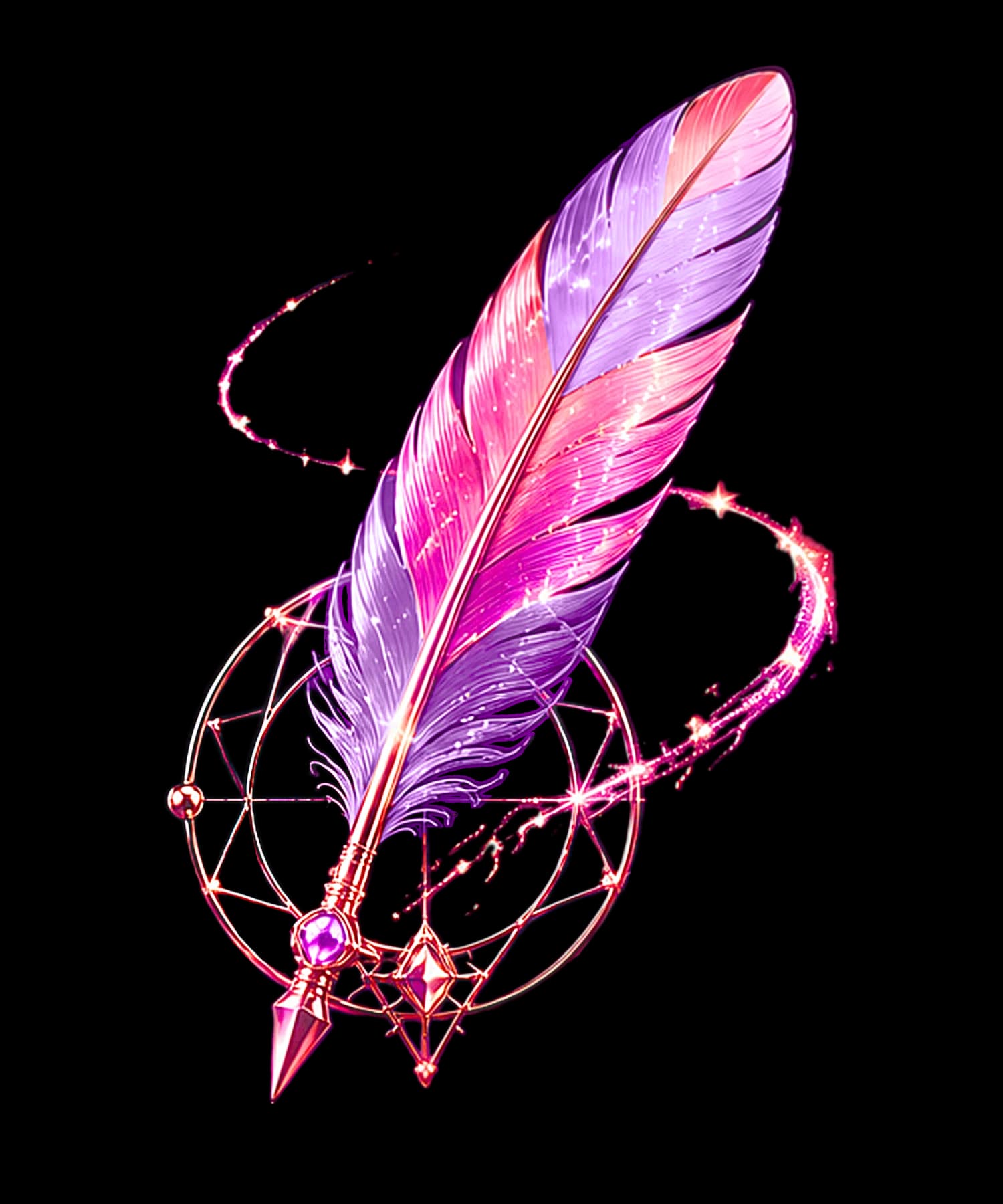 Pena rosa e violeta com símbolos